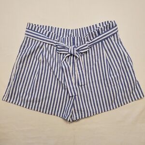 Love Tree Womens Shorts Size Medium Blue White Striped Tie Waist Paperbag Shorts